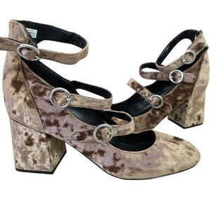 American‎ Eagle Velvet 3 Strap Mary Jane Heels Sz 9 Chunky Y2K Whimsigoth